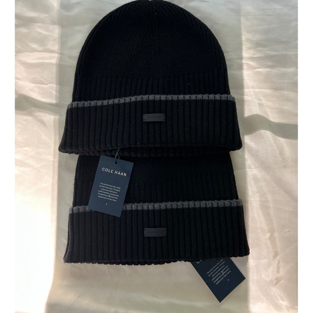 Cole Haan Heritage Rib Cuff Beanie – Caviar Black/Gray – New With Tags